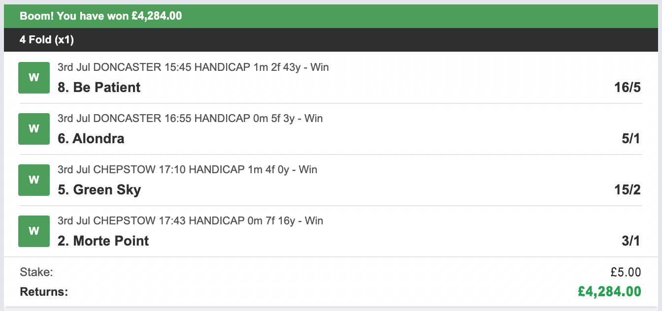 Winning betslip, 3rd July 2026